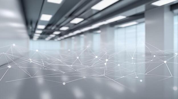 Modern Open Space with Futuristic Network Overlay, Ideal for Technology and Innovation Concepts photo