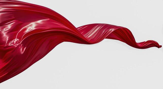 Elegant Red Fabric Flowing in Motion, Isolated on White Background, Dynamic Textile Design photo