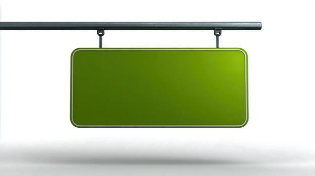 Hanging Green Sign Isolated on White Background, Ideal for Shop Advertising and Informational Messaging photo