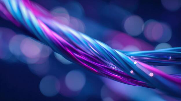 Fiber Optic Cable Close-Up with Abstract Light, Representing Data Transmission and High-Speed Connectivity photo