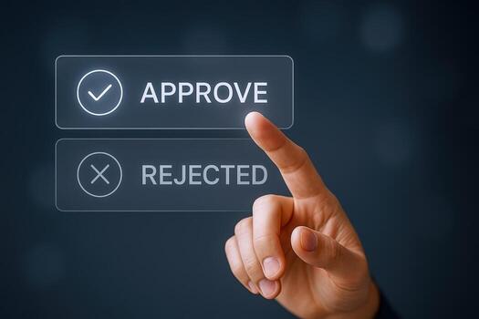 Approval Choice Concept Hand Selecting Approve Button on Digital Interface, Decision Making Process photo