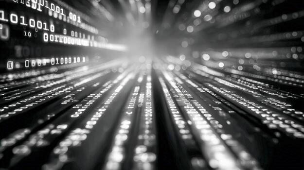 futurista binario código corriente datos fluido en ciberespacio, digital información, y tecnología resumen foto