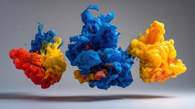 Colorful Ink Clouds Exploding in Water Abstract Art, Creative Design and Fluid Motion Photography photo