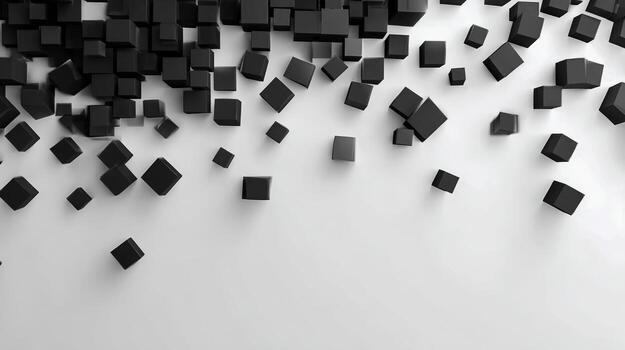 Abstract Black Cubes on White Background Modern 3D Render for Creative Projects photo