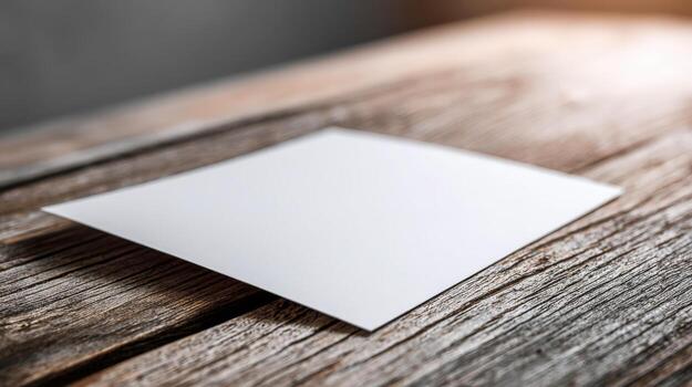 Blank Square Card Mockup on Rustic Wood Ideal for Branding, Design, and Invitations photo