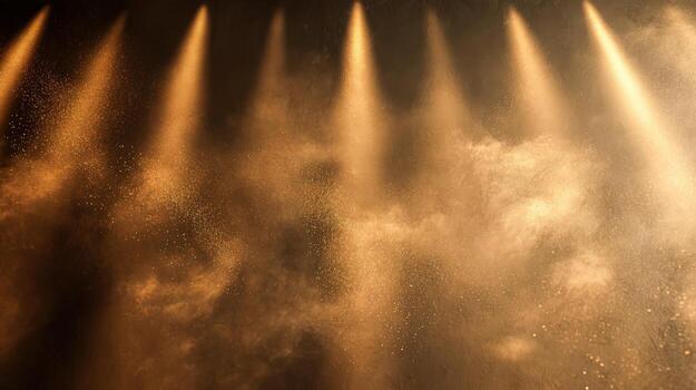 Atmospheric Water Sprinklers Under Warm Lighting Displaying Texture, Ideal for Backgrounds and Visual Effects Compositing photo