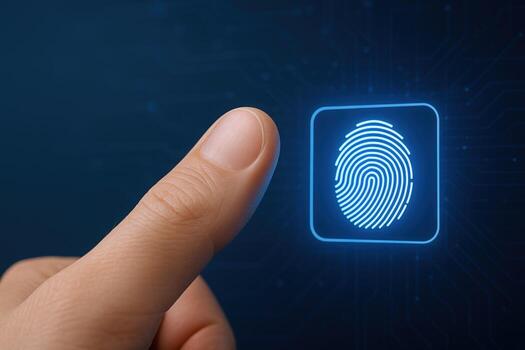 Fingerprint Scanning Technology A Macro Shot of Security Access with Biometric Identification, and Verification photo
