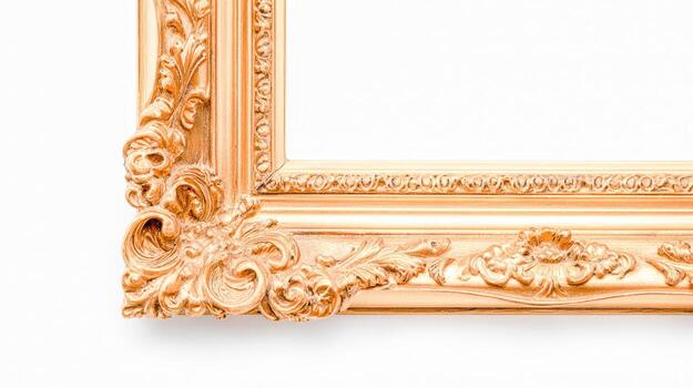Ornate Gold Picture Frame Corner on White Background Fine Art Display for Presentations and Mockups photo