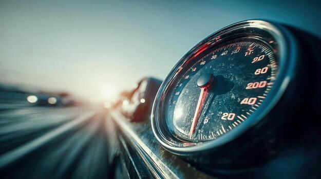 Speedometer Close-Up Capturing Automotive Motion and Performance on the Road, Showcasing Velocity and Precision photo