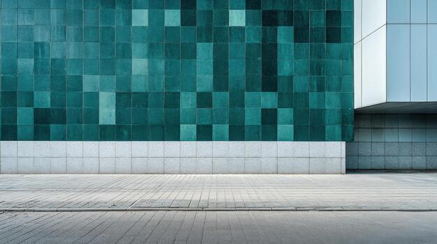 Modern Building Facade with Geometric Tile Pattern and Concrete Sidewalk for Architectural Visualizations photo