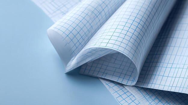 Abstract Detail of Folded Grid Paper on Blue Background for Technical Drawings and Designs photo