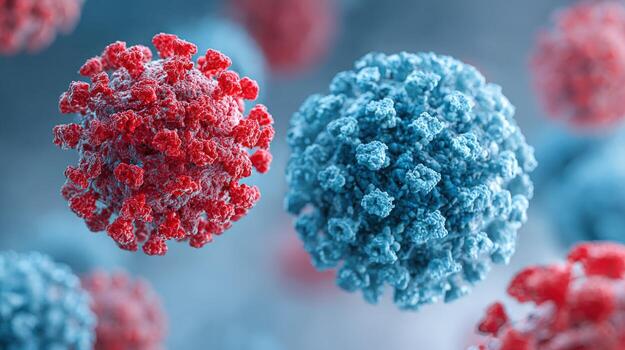 Microscopic View of Viral Pathogens with Spikes, Representing Infectious Diseases and Medical Research photo