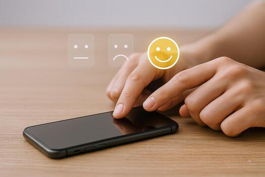 Customer Feedback on Mobile Phone Happy Customer Experience and Satisfaction Survey Result on Smartphone photo