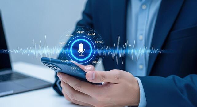 Voice Assistant Technology on Smartphone Display with Language Selection for Enhanced Communication and Global Accessibility photo