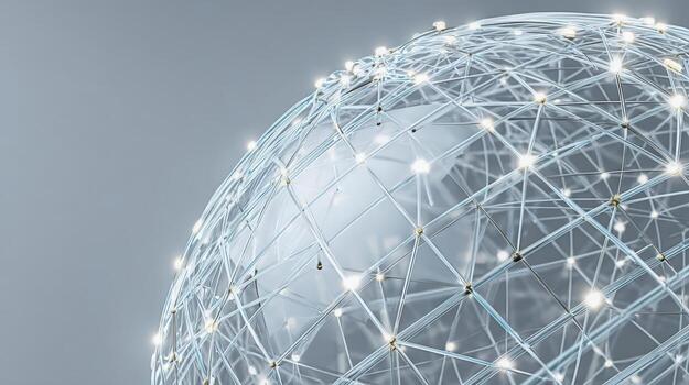 Global Network Sphere with Glowing Nodes, Depicting Connectivity, Technology, and Modern Communication on Grey Background photo