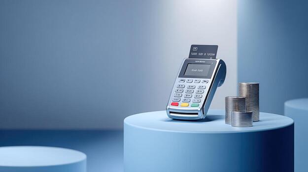 Secure Contactless Payment Terminal with Card and Coins for Financial Transactions in Business photo