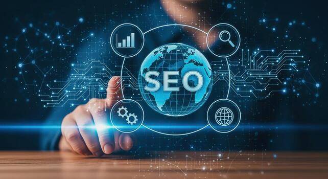 seo mejoramiento estrategia desplegado en digital interfaz con global conexión, focalización y analítica, para en línea negocio crecimiento foto