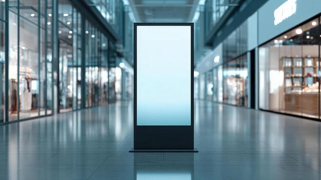 Modern Digital Signage Mockup in Shopping Mall Setting for Advertising and Promotional Content Display photo