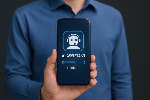Man Holding Smartphone with AI Assistant Loading Screen, Highlighting Technological Advancement and Digital Assistance photo