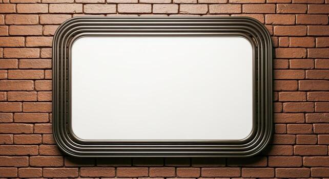 Blank Framed Sign Mockup on a Textured Brick Wall for Customizable Content Display and Advertising photo