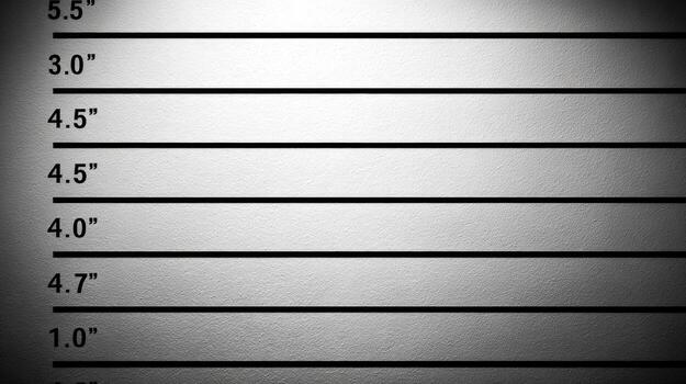 Mugshot Background with Height Chart for Criminal Identification and Law Enforcement, Black and White photo