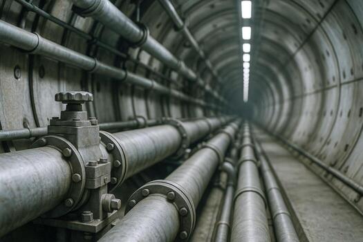 Industrial Pipeline System in Concrete Tunnel Infrastructure, Engineering, and Utility Services Inspection photo