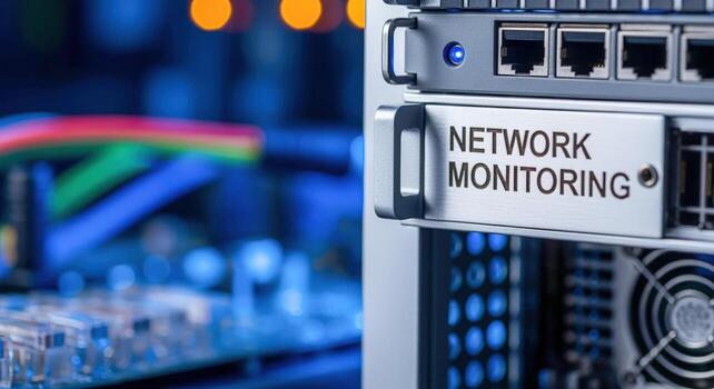 Network Monitoring Server Hardware Close-Up Data Center Equipment for Cybersecurity and System Administration photo