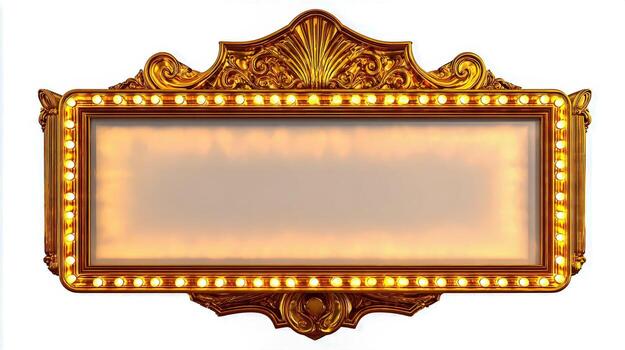 florido dorado teatro marquesina con brillante luces, blanco Copiar espacio para personalizado mensajes foto