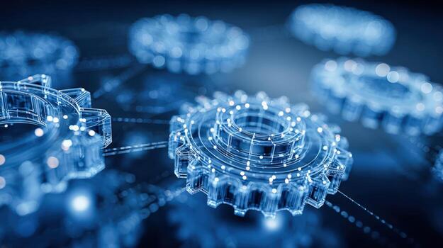 Digital Gears Illustration Concept of Technology, Industry 40, Artificial Intelligence and Futuristic Innovation photo
