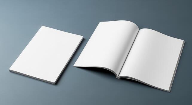 Magazine Mockup with Blank Pages, Perfect for Editorial Design and Advertising Presentations on a Gray Background photo