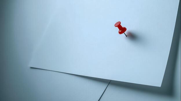 Red Pushpin on White Paper Mockup, Template for Messages and Reminders, Office Supply photo