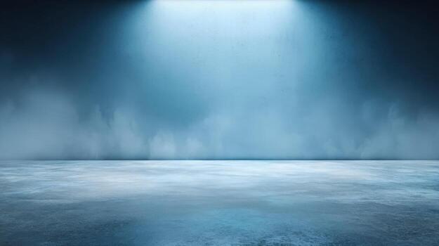 Abstract Studio Background with Fog, Blue Lighting, and a Concrete Floor for Product Display photo