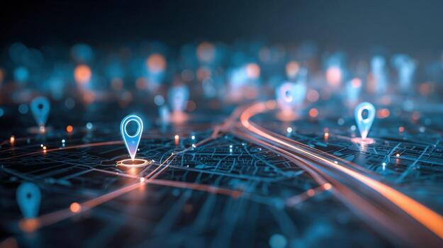 Abstract Digital Network with Location Pins Connectivity, Navigation, and Futuristic Technology Concept photo