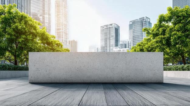 Urban Display Area with Trees and Buildings, Perfect for Product Mockups and Advertising photo