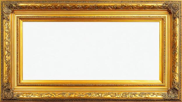 Ornate Gold Picture Frame with Blank White Canvas for Art, Photography, and Design photo