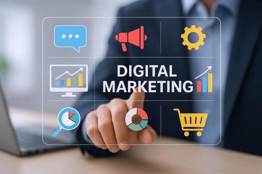 Digital Marketing Strategy Business Professional Navigating Online Advertising with Touchscreen Interface for Increased Sales and ROI photo