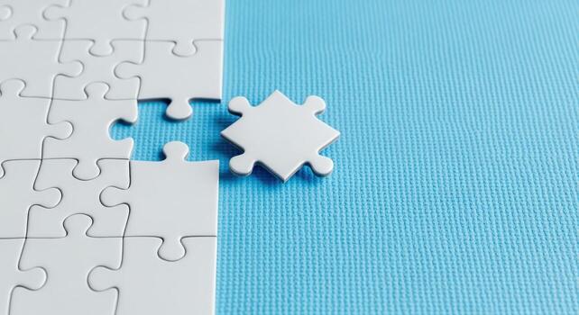Completing the Puzzle A Symbol of Solution, Strategy, and Integration on Blue Background photo
