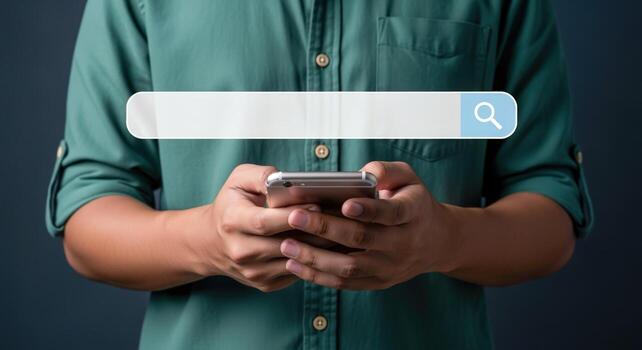 Searching Online Man Using Mobile Phone with Search Bar Overlay for Internet Exploration and Connectivity photo