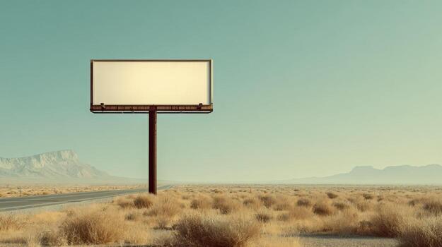 Billboard Mockup in Arid Desert Landscape Under a Clear Blue Sky with Copy Space photo