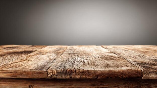 Rustic Wooden Table Surface with Blurred Background for Product Placement, Food Photography or Mockup Displays photo