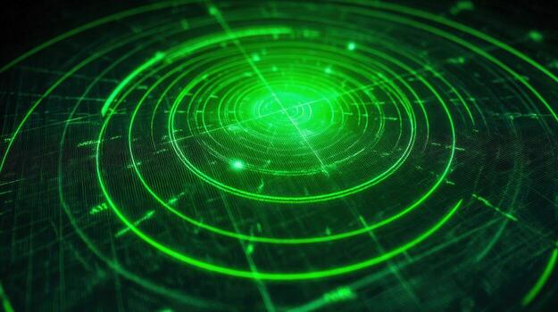 Abstract Green Radar Screen Displaying Signals, Digital Technology Interface, Modern Surveillance Technology, Defense Systems photo