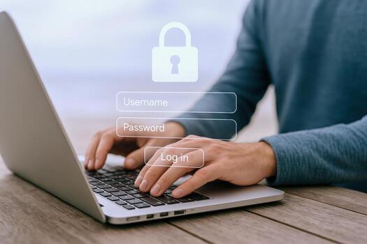 Secure Online Access Person Typing Username and Password on Laptop for Login photo