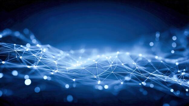 Abstract Blue Network Visualization Futuristic Connection with Data Points and Nodes for Technology Concepts photo