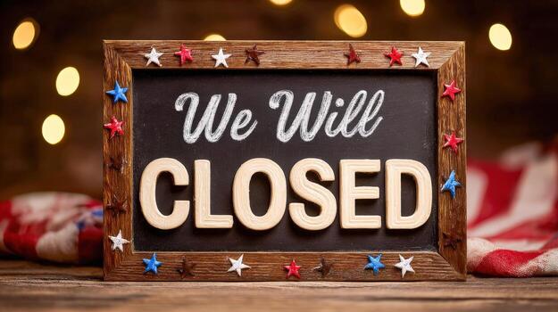 Chalkboard Sign Announcing Closure with Stars, Ideal for Holiday, Vacation, or Temporary Business Interruption photo