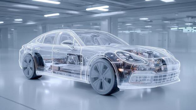 Automotive Technology Transparent Car Displaying Internal Mechanisms for Engineering, Design, and Innovation in Transportation Industry photo