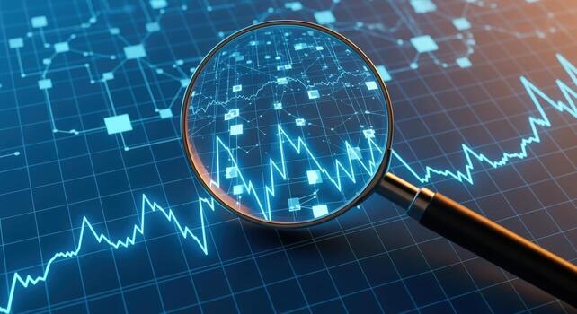 Magnifying Glass Focusing on Financial Data, Stock Market Analysis, and Investment Trends for Business Growth photo