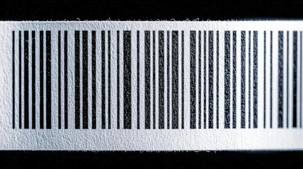 Macro Image of a Barcode on a White Surface Against a Black Background for Product Identification photo