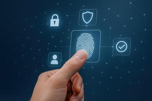 Fingerprint Authentication on Digital Screen Secure Access and Biometric Identification Technology Concept photo