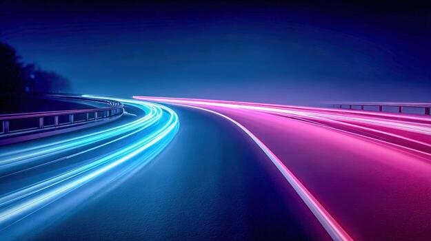 Abstract Long Exposure of Traffic Lights on a Highway at Night, Motion Blur Photography photo