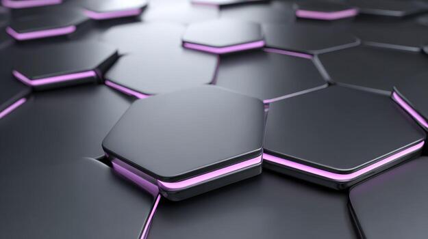Abstract Dark Hexagons with Pink Highlights Modern Technological Background, Geometric Pattern, and Futuristic Design photo